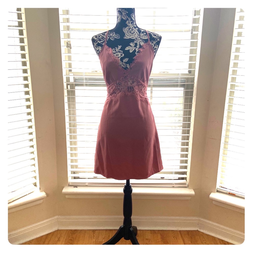 Pink lace mini dress
